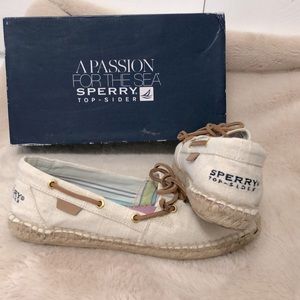 Sperry Women’s Katama Canvas Shoes, Size 8, Ivory/Light cream, jute-wrapped sole